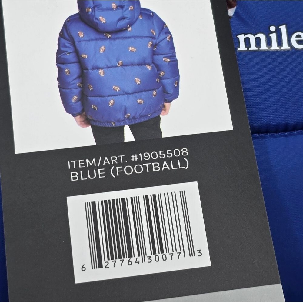 Miles The Label Boys Hooded Puffer Jacket Football Print Blue Size 3T - Picture 14 of 14